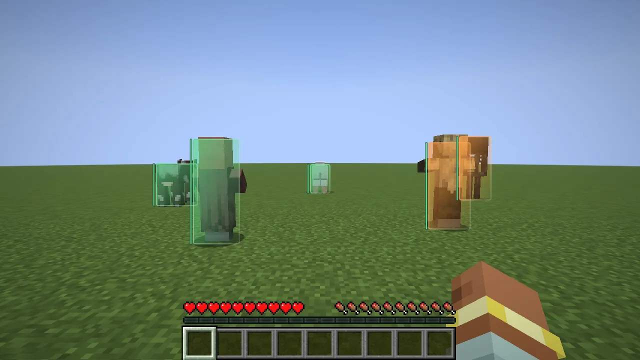 2D ESP boxes with health bars around mobs, seen through each other