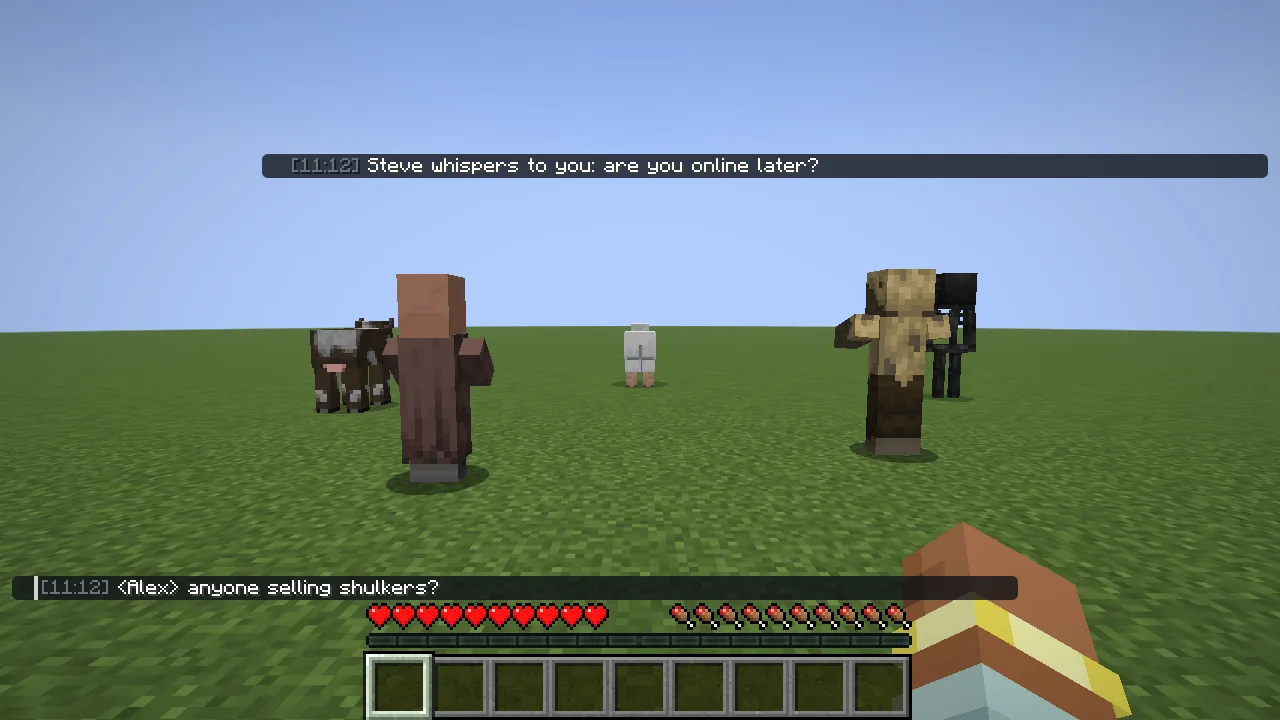 A Chat Panel at the top of the screen showing a whisper, next to the normal chat